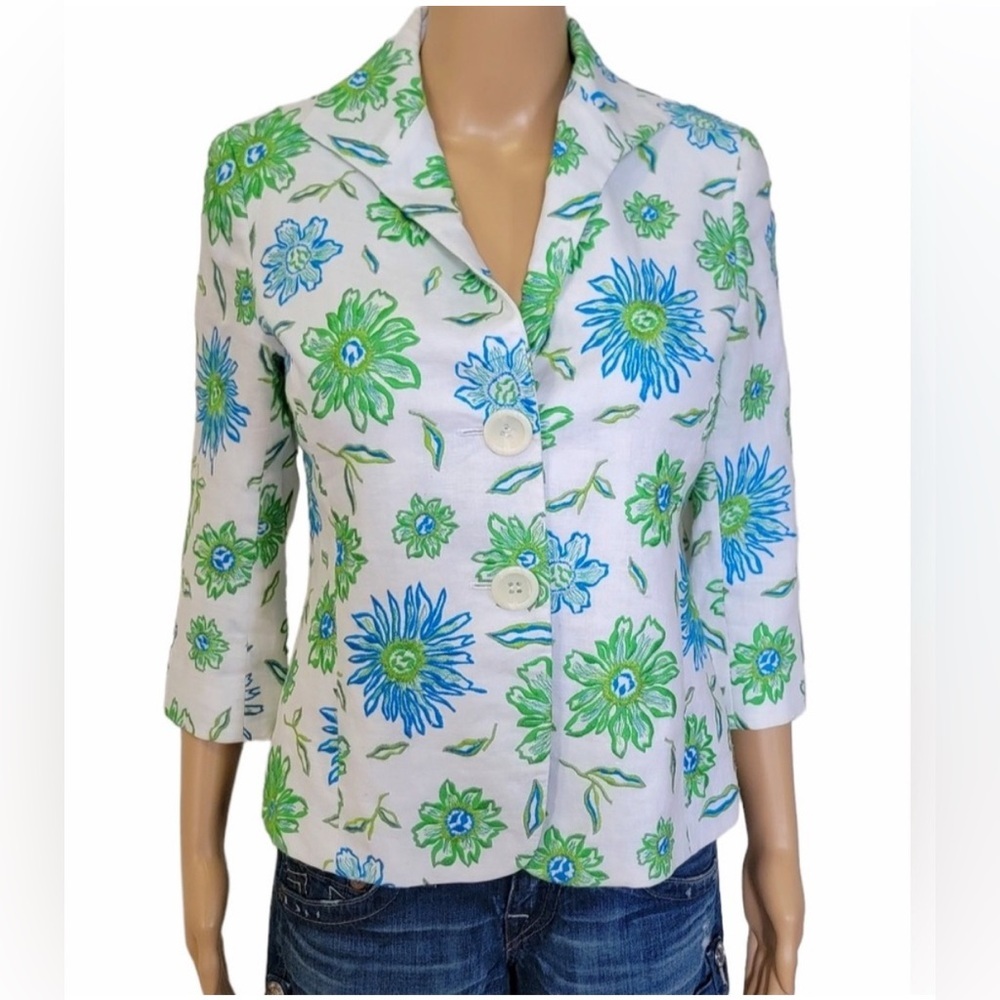 Lafayette 148 New York White Blazer with Green Accents